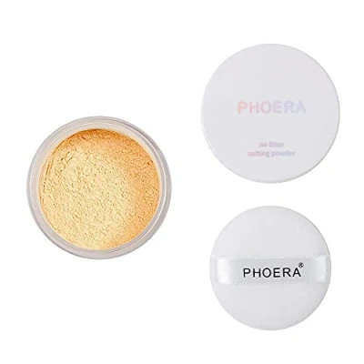 Image of AQUAPURITY PHOERA Loose Makeup Setting Matte Face Powder + Puff, Long Lasting Lightweight Foundation Make Up Fixer Beauty Blender Highlighter Palette Flash Photography (103 Banana)
