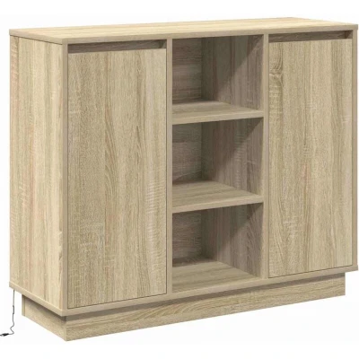 Image of vidaXL Sideboard with LED Sonoma Oak 90x32x75 cm Engineered Wood