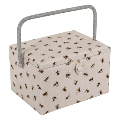 Image of Hobby Gift Exclusive Large Sewing Craft Storage Box, Accessories Tray Pin Cushion Pocket PVC Handle 23.5 x 31 20cm, Bees