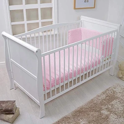 Image of B4Beds White Sleigh Style Baby Cot Bed &amp; Sprung Mattress Converts into a Junior Full Size 140x70cm Cotbed