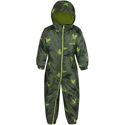 Image of Regatta Printed Splat II Waterproof Breathable Lightweight Durable Water Repellent Finish All In 1S Cypress Green, 6 12m