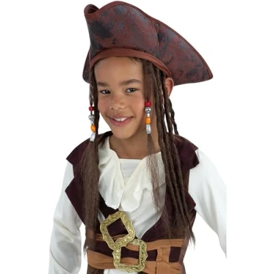 Image of Smiffys Pirate Hat, with Dreadlocks, Boys Fancy Dress, Child Dress Up Hats