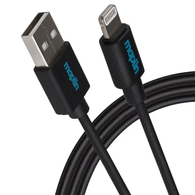 Image of Maplin Premium Lightning to USB A Cable Black, 0.5m, Apple MFI Certified, for all iPhones 14, 13, 12, 11, SE, iPad Air/Mini (2019), (up 2021), Airpods (Lightning Case)
