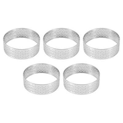 Image of Jcevium 5Pcs 6cm Circular Tart Dessert Steel Perforation Fruit Pie Quiche Cake Mousse Kitchen Baking Mould