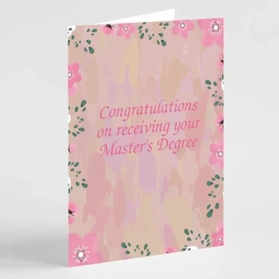 Image of Beebooh cards Pink floral and mottled background passed Master&#039;s Degree card