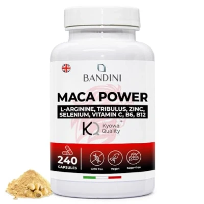 Image of Bandini® Maca Power Vegan Capsules Supplement with High Strength Peruvian Black Root + Tribulus Zinc B6 B12 Combats Physical and Mental Fatigue No GMOs