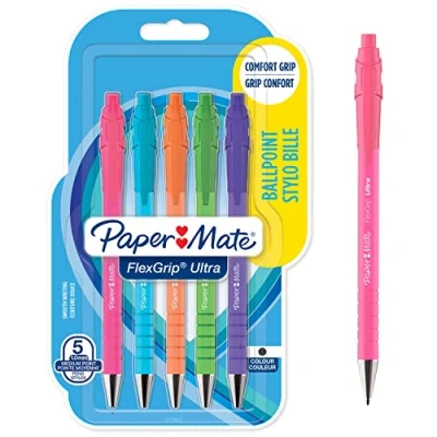 Image of Paper Mate Flexgrip Ultra Retro Ballpoint Pens Medium Point (1.0mm) Blue Ink Barrels 5 Count