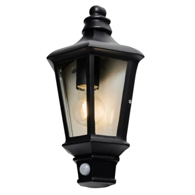 Image of LITECRAFT Perry Wall Light Outdoor Half Lantern with PIR Motion Sensor Black