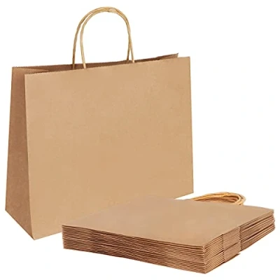 Image of Weifeng 20pcs Large Brown Paper Bags,Paper bags with Handles,Gift Large,Paper Gift Party Handles(30x23x12cm)