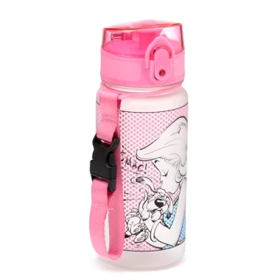 Image of Puckator Falbala (Panacea) Pop Top Asterix 350ml Shatterproof Children&#039;s Bottle Reusable Insulated Active Water Flask For Girls And Boys With A Carry Handle &amp; Straw School Nursery