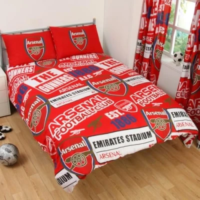 Image of FOCO Officially Licensed Arsenal FC Football Patch Double Duvet Cover Bedding Set Includes Matching Pillowcases