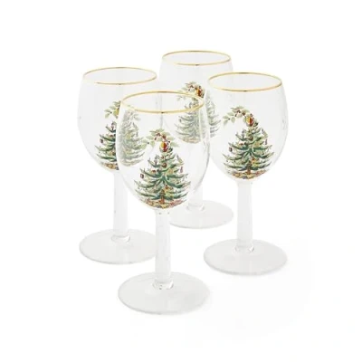 Image of Portmeirion Home &amp; Gifts Spode Wine Glass Boxed Set, Glass, Multi Colour, Set of 4, 0.38 liters, Christmas Tree