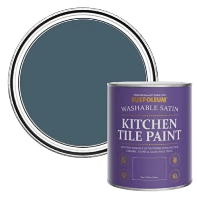 Image of Rust Oleum Blue water resistant Kitchen Tile Paint in Satin Finish Blueprint 750ml