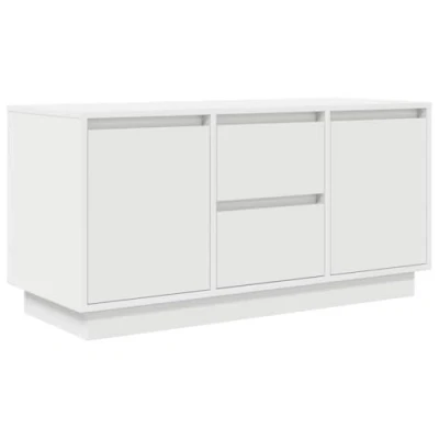 Image of vidaXL tv cabinet with led lights modern white stand/sideboard for living room 100x41x50 cm engineered wood storage unit drawers &amp; doors