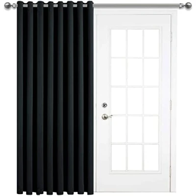Image of AMEHA Blackout Door Curtains for Bedroom Single Panel Thermal Living Room 66x84 Inch Drop Super Soft Eyelet Curtain, Black