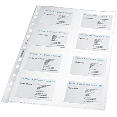 Image of Leitz Punched Plastic Business Card Pocket A4, Clear Gloss Finish, 105 Micron Polypropylene, Pack of 10, 47583003