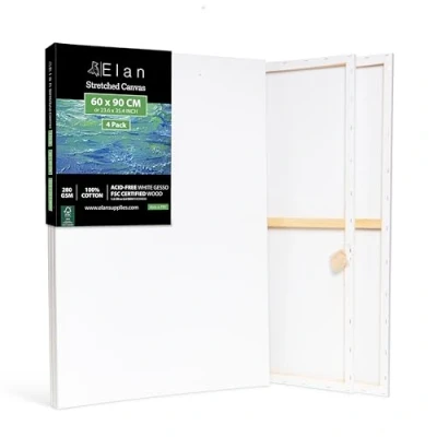 Image of Elan Stretched Canvases 60x90 CM, 4 Pack for Painting, Painting Canvas Bulk, Adults Blank Paint Art
