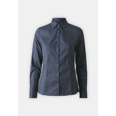 Image of HUGO Womens The Fitted Shirt Slim fit Blouse in Cotton Blend with Easy Iron Finishing Blue