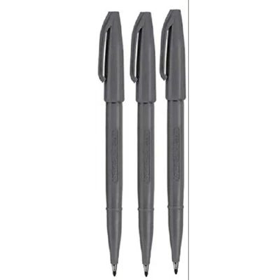 Image of Pentel Grey Original Sign Pen S520 Fibre Tip Marker Pens Colour Fineliner 2mm Nib 1mm Line Width (Pack Of 3)