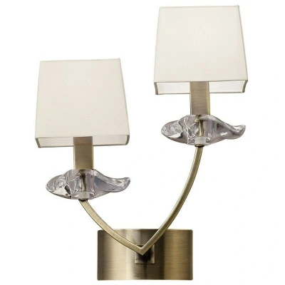Image of Akira Wall Lamp Switched 2 Light E14, Antique Brass With Cream Shades