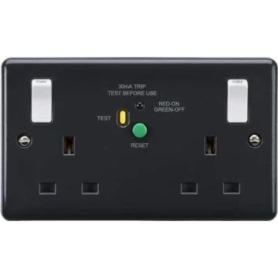 Image of KnightsBridge 13A 2G DP RCD switched socket with white outboard rockers (Type A) [Part M compliant]