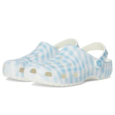 Image of Crocs Unisex Adult Classic Graphic Clogs, White/Blue 1, 3 UK Men / 4 Women