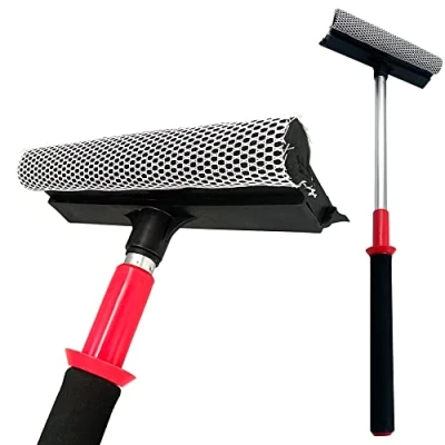 Image of 2 in 1 Telescopic Window Squeegee with Durable Blade and Sponge Attachment Cleaning Kit Perfect to Use as Shower Cleaner Squeegee, &amp; Car