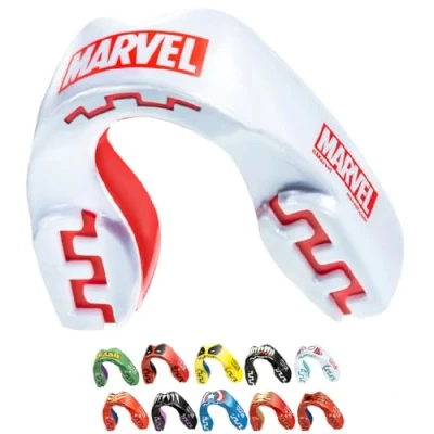 Image of Marvel Logo Sports Mouthguard Dual Layer Premium Protection Junior Gum Shield with Case for Boxing, MMA, Rugby, Martial Arts, Judo and All Contact