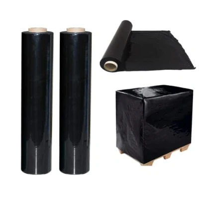 Image of 2 Rolls Black Pallet Wrap Stretch Film Shrink Wrap, Strong &amp; Secure Packaging Plastic Cling Film, Moisture Water Proof, Ideal for Parcel Packing, Moving House Furniture, 20 Microns 400mm x 250m