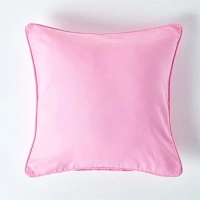 Image of HOMESCAPES 100% Cotton Plain Pink Large Cushion Cover 60 x cm Square 24 Inches Soft Baby Sofa Pillow Washable