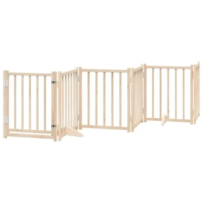Image of vidaXL Dog Gate with Door Foldable 6 Panels 300 cm Solid Wood Fir