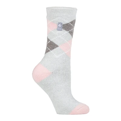 Image of HEAT HOLDERS Lite Womens Insulated Thermal Socks Multiple Designs Including Argyle Stripes Hearts Stars Warm for Winter (4 7, Silver Grey (Cali))