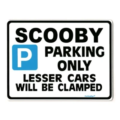 Image of SCOOBY Parking Sign Gift for Subaru Impreza WRX sti car models Size Large 205 x 270mm Made by Case Graphics in the UK