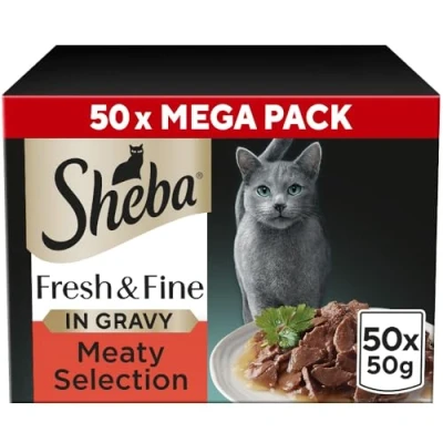 Image of SHEBA Fresh &amp; Fine Cat Pouches Meaty Pieces in Gravy 50x50g