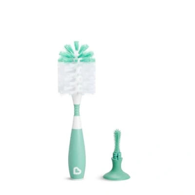 Image of Munchkin Bristle Bottle Cleaner Brush Water with Built In Teat Deluxe Baby Brushes for Cleaning Freestanding Easy Grip Handle Dishwasher Safe Blue