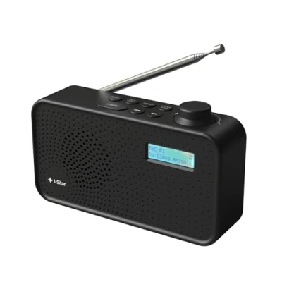 Image of DAB Radio Portable, Plus/DAB Radio, FM Small Digital Mains Powered or Battery, USB Charging, Clear LCD Display (Black)