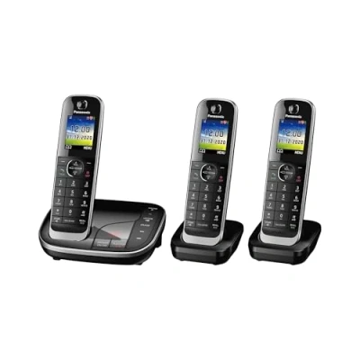 Image of Panasonic KX TGJ423EB Landline Phone Cordless, House phones, Automated Call Blocker, Answer machine, Colour Display, Triple Handset Black