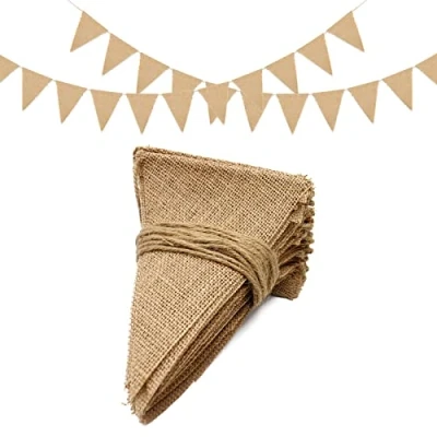 Image of jijAcraft 48PCS Hessian Bunting, 15M Garden Bunting Flags Outdoor Decorations, Wedding Banner for Garden, Baby Shower, Rustic Decorations