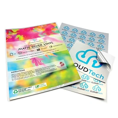 Image of Evergreen Goods 10 x A4 Printable Matte Silver Vinyl Sticker Labels Inkjet &amp; Laser Waterproof Metallic Self Adhesive Suitable for Cricut Other Cutters