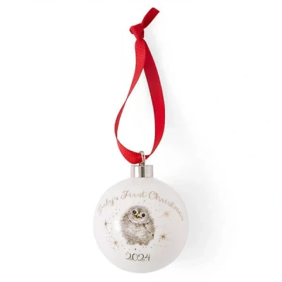 Image of Wrendale Designs &#039;Baby&#039;s First Christmas&#039; Owl Ceramic Christmas Bauble