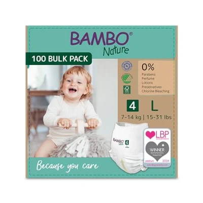 Image of Bambo Nature Premium Training Pants, Pull Ups Eco Labelled Potty Nappy Secure, Comfortable, Discreet Pants For Active Day &amp; Comfy Night&#039;s Sleep Size 4/L 7 14kg, 100PK