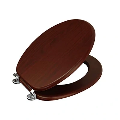 Image of Showerdrape Oxford Mahogany Wood Toilet Seat, Seat with Adjustable Chrome Hinges, Standard Wooden PVC Veneers, The Effect Loo Includes Fixtures and Fittings.