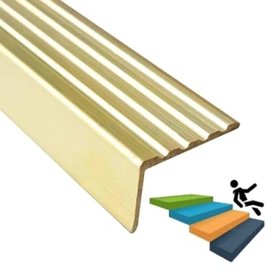 Image of CMYUN Indoor Outdoor Stair Edge Protector Brass, Safety Step Treads Nosing Trim, L Shaped Edging Trim Guard, Transition Strip Customizable(28x18mm(1.1&quot;x0.71&quot;))