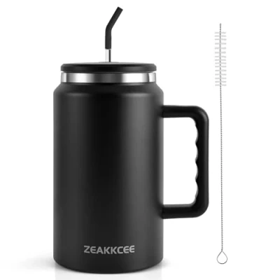 Image of ZEAKKCEE 50oz Tumbler with Straw Lid Handle, Stainless Steel Insulated Water Cup, Large Capacity Travel Mug Keep Cool for Tea Coffee Water, Best Gift Women Men Him Her(Black)