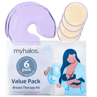 Image of MyHalos Breast Cooling Gel Pads Hot &amp; Cold Therapy Heat with Nipple Maternity Essential Ice Pack Compress for Breastfeeding Postpartum Essentials