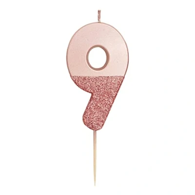 Image of Talking Tables Rose Gold Glitter Number 9 Candle Premium Quality Cake Topper Decoration Pretty, Sparkly for Kids, Adults, 9th, 90th Birthday Party, Anniversary, Milestone, RoseGold9