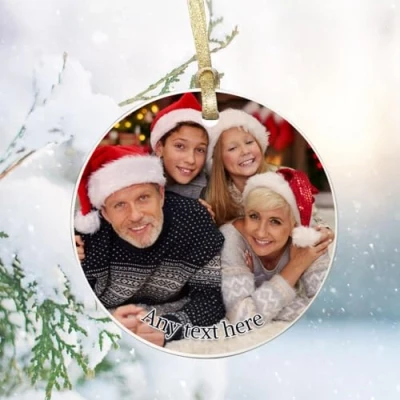 Image of GuteGifts Personalised Photo Merry Christmas Family Bauble Ceramics Ornaments Xmas Tree Decoration Hanging Sign Santa Keepsake Gifts for New Couple Member Baby