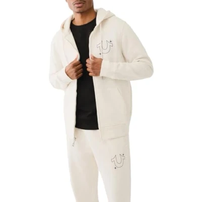 Image of True Religion Men&#039;s Buddha Star Zip Hoodie, Heather Oatmeal, L
