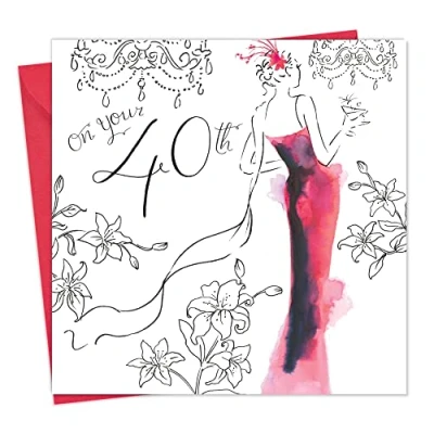 Image of Twizler 40th Birthday Card for Her with Crystal Finish &amp; Watercolour Effect 40 Year Old Age Female Womens Ladies