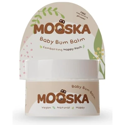 Image of Mooska Baby Bum Balm Natural Nappy Balm, Diaper Rash Cream, Soothing Cream for Rash, Dermatologist Developed, Paraben Free, Vegan, 100%